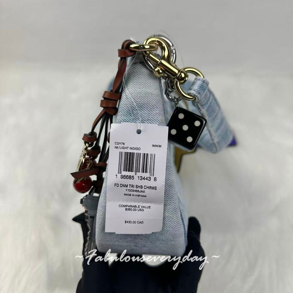 Coach Teri Shoulder Bag In Loved Denim With Charms Gold/Light Indigo CDY76 NWT - Picture 8 of 10
